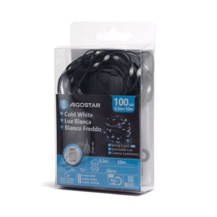 Aigostar - Corrente exterior de Natal LED 100xLED/8 funções 10,3m IP44 branco frio