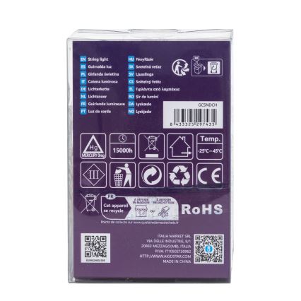 Aigostar - Corrente exterior de Natal LED 100xLED/8 funções 10,3m IP44 branco frio