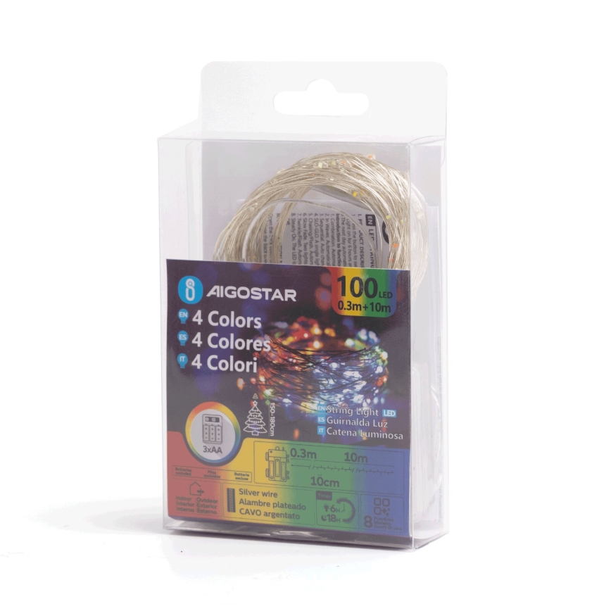 Aigostar - Corrente exterior de Natal LED 100xLED/8 funções 10,3m IP44 multicolor