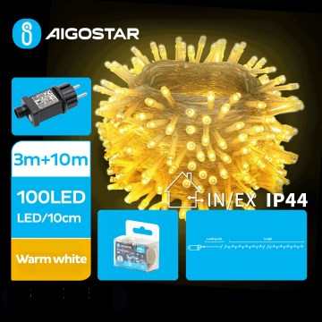 Aigostar - Corrente exterior de Natal LED 100xLED/8 funções 13m IP44 branco quente