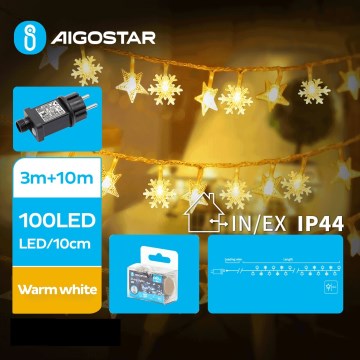 Aigostar - Corrente exterior de Natal LED 100xLED/8 funções 13m IP44 branco quente