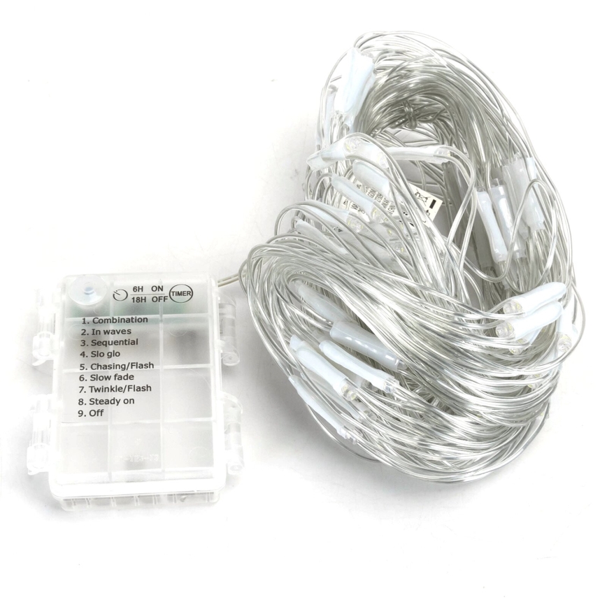 Aigostar -Corrente exterior de Natal LED 100xLED/8 funções/3xAA 4,5x1,5m IP44 branco frio