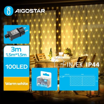 Aigostar - Corrente exterior de Natal LED 100xLED/8 funções 4,5x1,5m IP44 branco quente