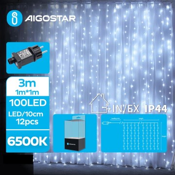 Aigostar - Corrente exterior de Natal LED 100xLED/8 funções 4x1m IP44 branco frio