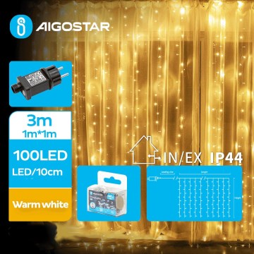 Aigostar - Corrente exterior de Natal LED 100xLED/8 funções 4x1m IP44 branco quente