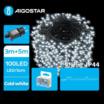Aigostar - Corrente exterior de Natal LED 100xLED/8 funções 8m IP44 branco frio