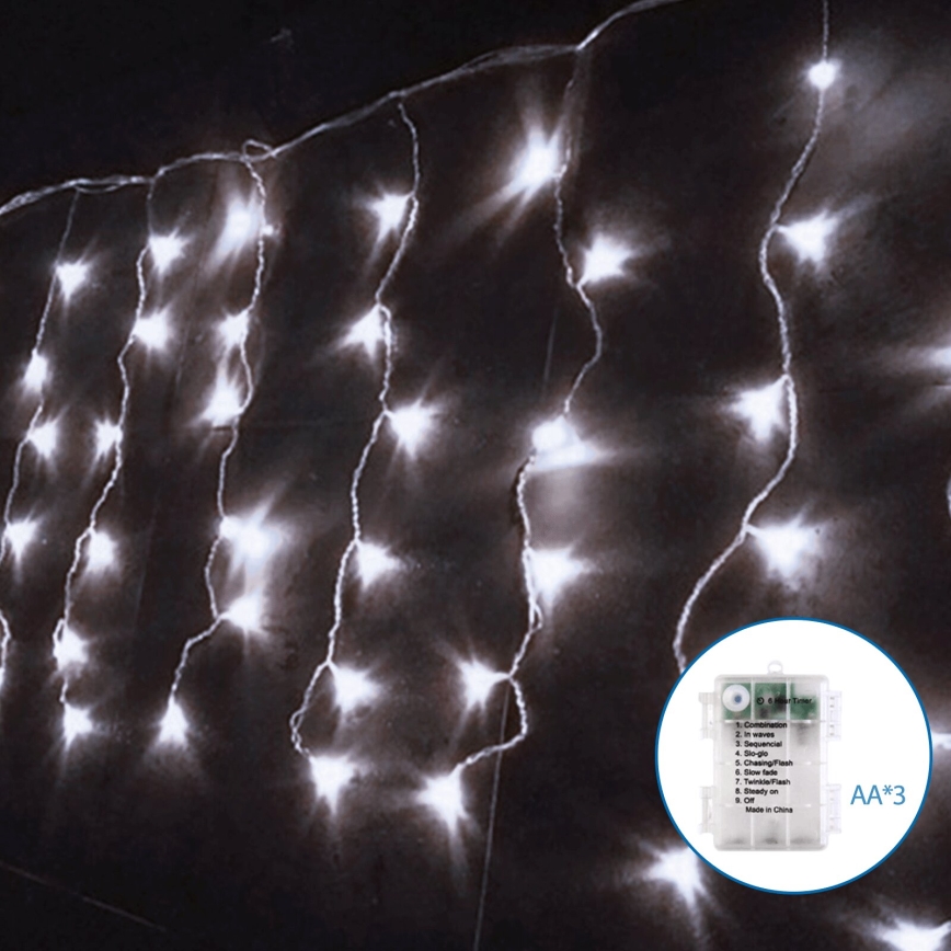 Aigostar - Corrente exterior de Natal LED 100xLED/8 funções 8x0,4m IP44 branco frio
