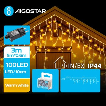 Aigostar - Corrente exterior de Natal LED 100xLED/8 funções 8x0,6m IP44 branco quente