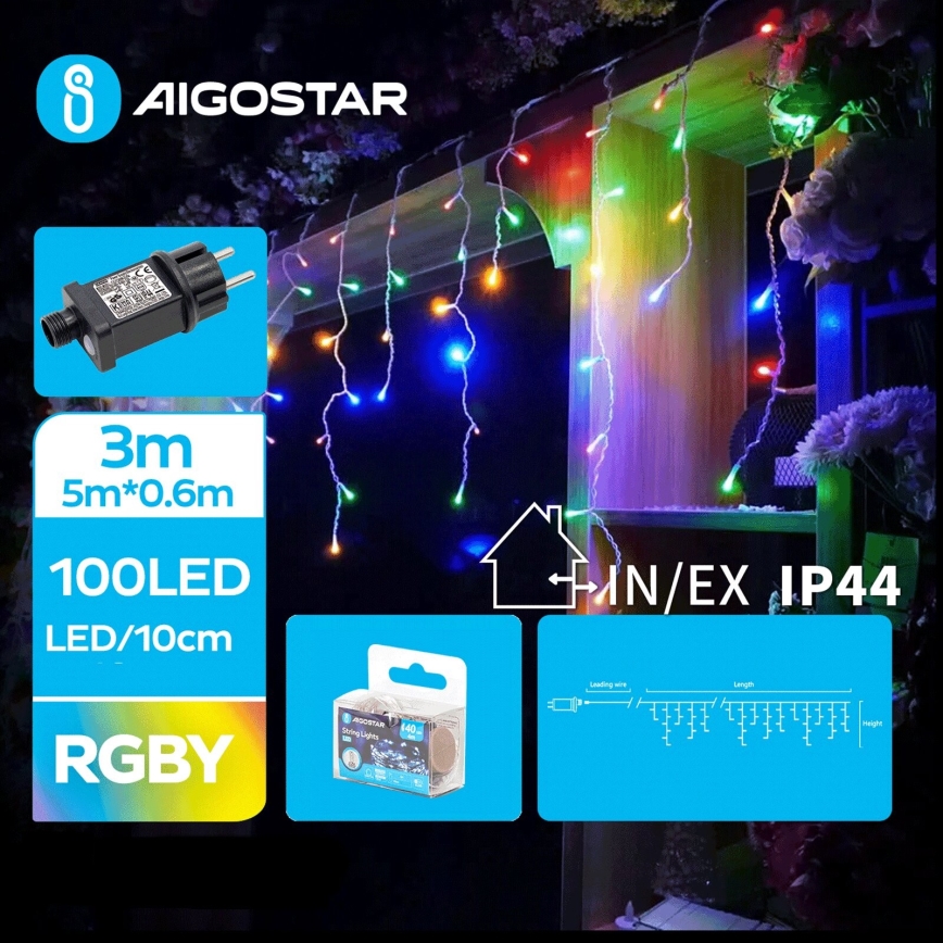 Aigostar - Corrente exterior de Natal LED 100xLED/8 funções 8x0,6m IP44 multicolorida