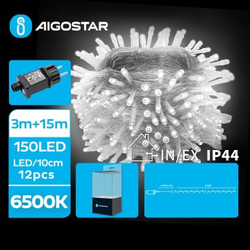 Aigostar - Corrente exterior de Natal LED 150xLED/8 funções 18m IP44 branco frio