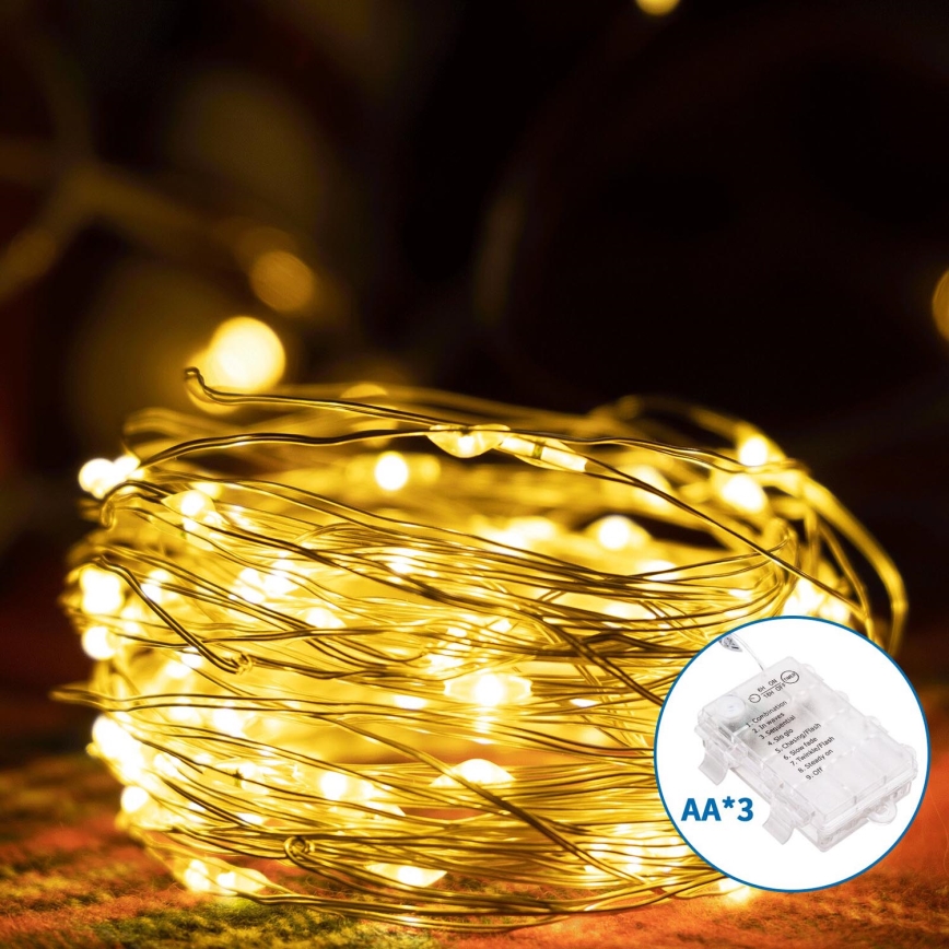 Aigostar -Corrente exterior de Natal LED 150xLED/8 funções 3xAA 15,3m IP44 branco quente