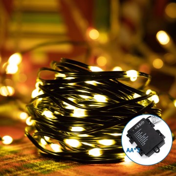 Aigostar -Corrente exterior de Natal LED 150xLED/8 funções 3xAA 15,3m IP44 branco quente
