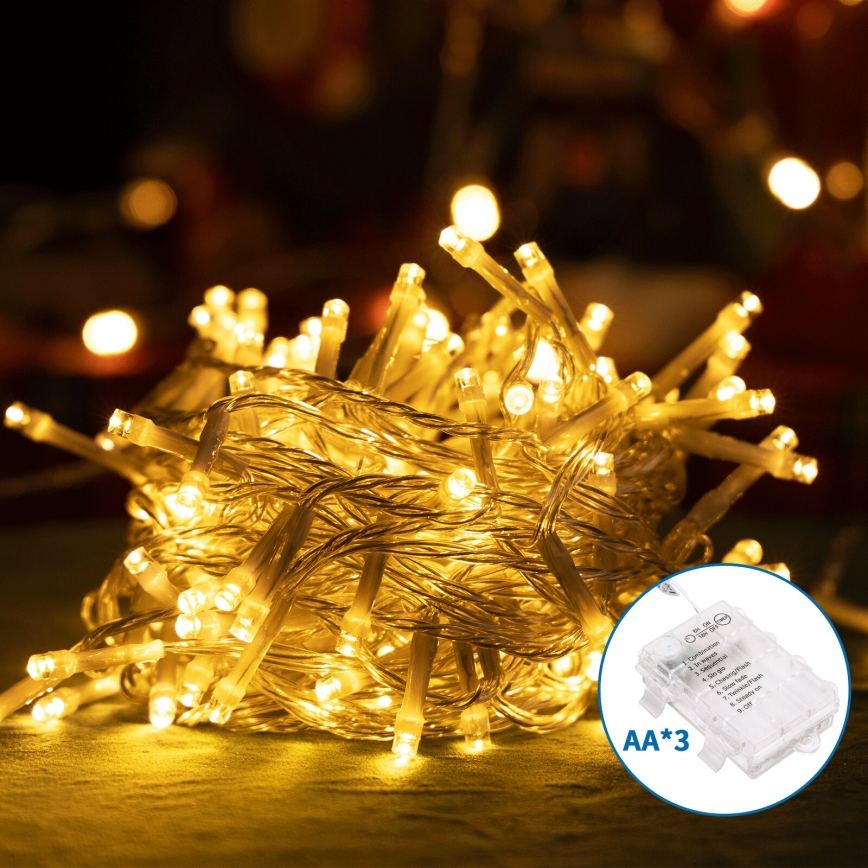 Aigostar -Corrente exterior de Natal LED 150xLED/8 funções 3xAA 15,3m IP44 branco quente