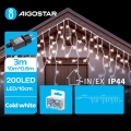 Aigostar - Corrente exterior de Natal LED 200xLED/8 funções 13x0,6m IP44 branco frio