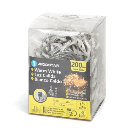 Aigostar - Corrente exterior de Natal LED 200xLED/8 funções 23m IP44 branco quente