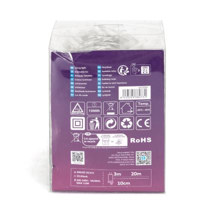 Aigostar - Corrente exterior de Natal LED 200xLED/8 funções 23m IP44 branco quente