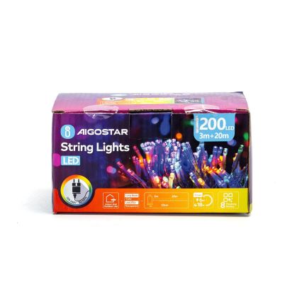 Aigostar - Corrente exterior de Natal LED 200xLED/8 funções 23m IP44 multicolor