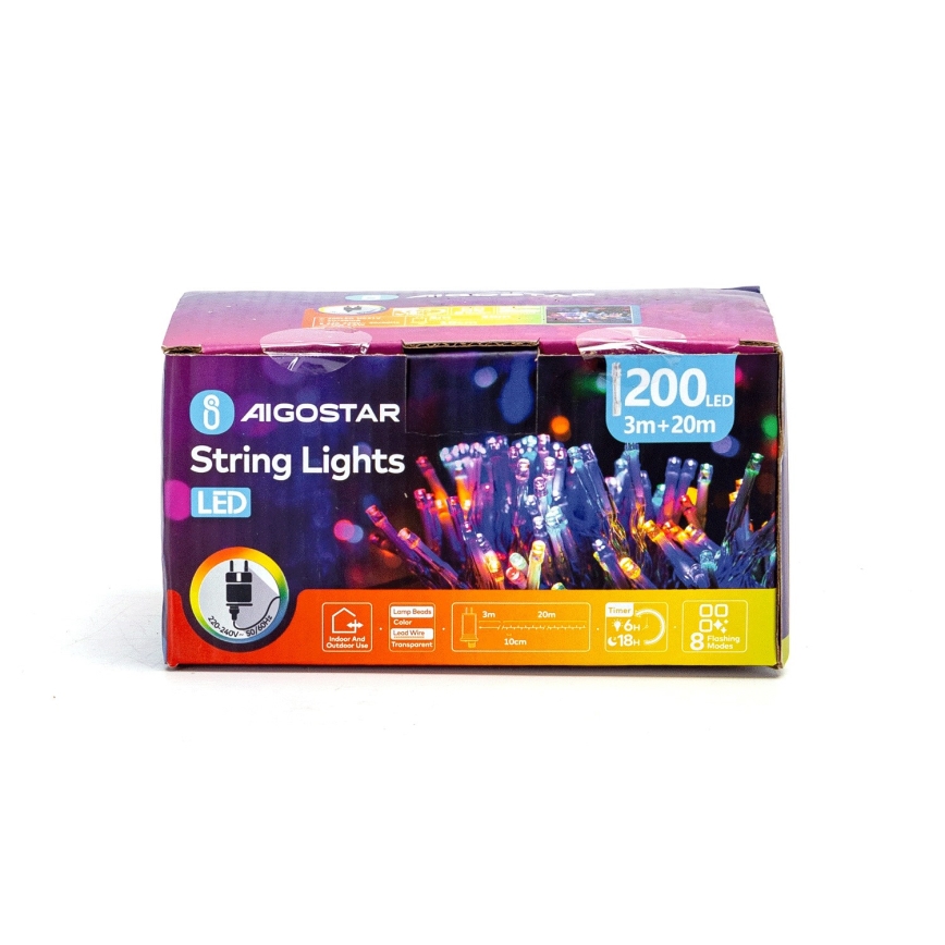 Aigostar - Corrente exterior de Natal LED 200xLED/8 funções 23m IP44 multicolor