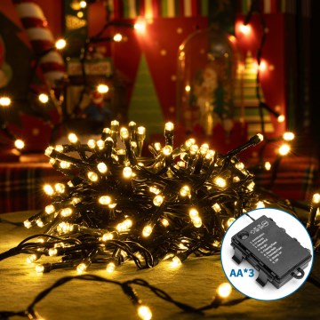 Aigostar - Corrente exterior de Natal LED 200xLED/8 funções 3xAA 10,3m IP44 branco quente