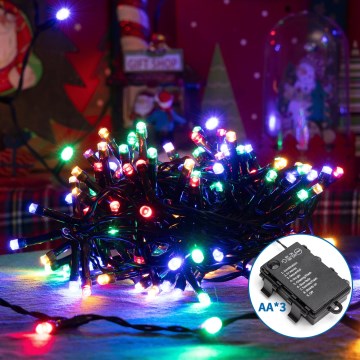 Aigostar -Corrente exterior de Natal LED 200xLED/8 funções 3xAA 10,3m IP44 multicolorida