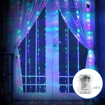 Aigostar - Corrente exterior de Natal LED 200xLED/8 funções 3xAA 5x2m IP44 multicolorida