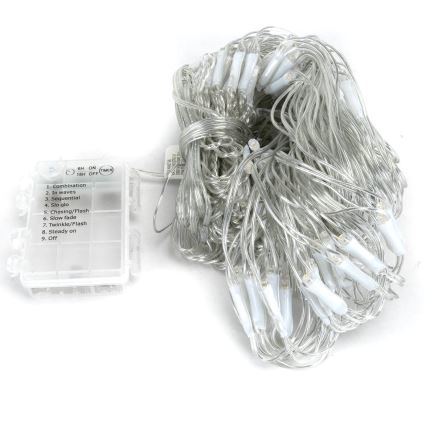 Aigostar-Corrente exterior de Natal LED 200xLED/8 funções 3xAA 6x1,5m IP44 branco quente