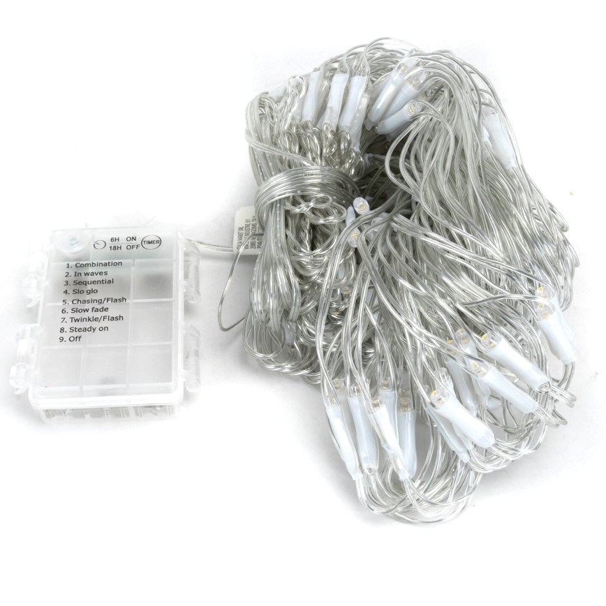 Aigostar-Corrente exterior de Natal LED 200xLED/8 funções 3xAA 6x1,5m IP44 branco quente