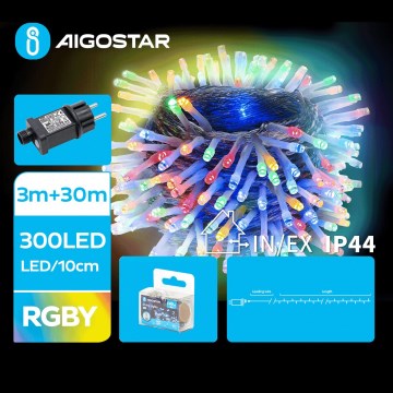 Aigostar - Corrente exterior de Natal LED 300xLED/8 funções 33m IP44 multicolorida