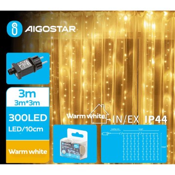 Aigostar - Corrente exterior de Natal LED 300xLED/8 funções 6x3m IP44 branco quente