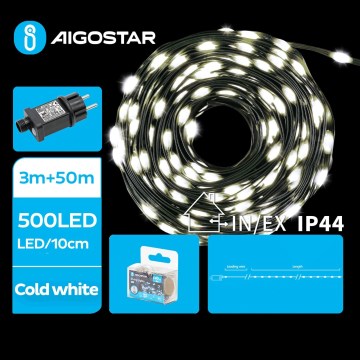 Aigostar - Corrente exterior de Natal LED 500xLED/8 funções 53m IP44 branco frio