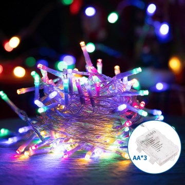 Aigostar - Corrente exterior de Natal LED 50xLED/8 funções 3xAA 5,3m IP44 multicolorida