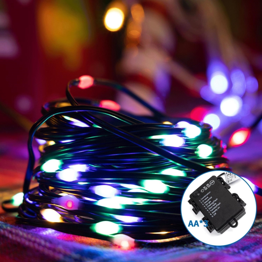 Aigostar - Corrente exterior de Natal LED 50xLED/8 funções 3xAA 5,3m IP44 multicolorida