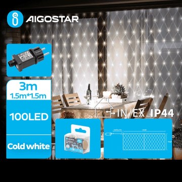 Aigostar - Corrente exterior LED 100xLED/8 funções 4,5x1,5m IP44 branco frio