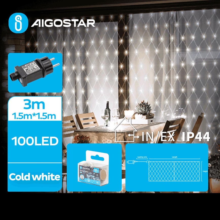 Aigostar - Corrente exterior LED 100xLED/8 funções 4,5x1,5m IP44 branco frio