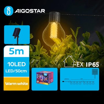 Aigostar - Corrente LED solar decorativa 10xLED/8 funções 5,5m IP65 branco quente
