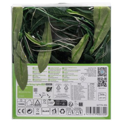 Aigostar - Corrente solar LED 100xLED/12m IP65 branco quente azeitona