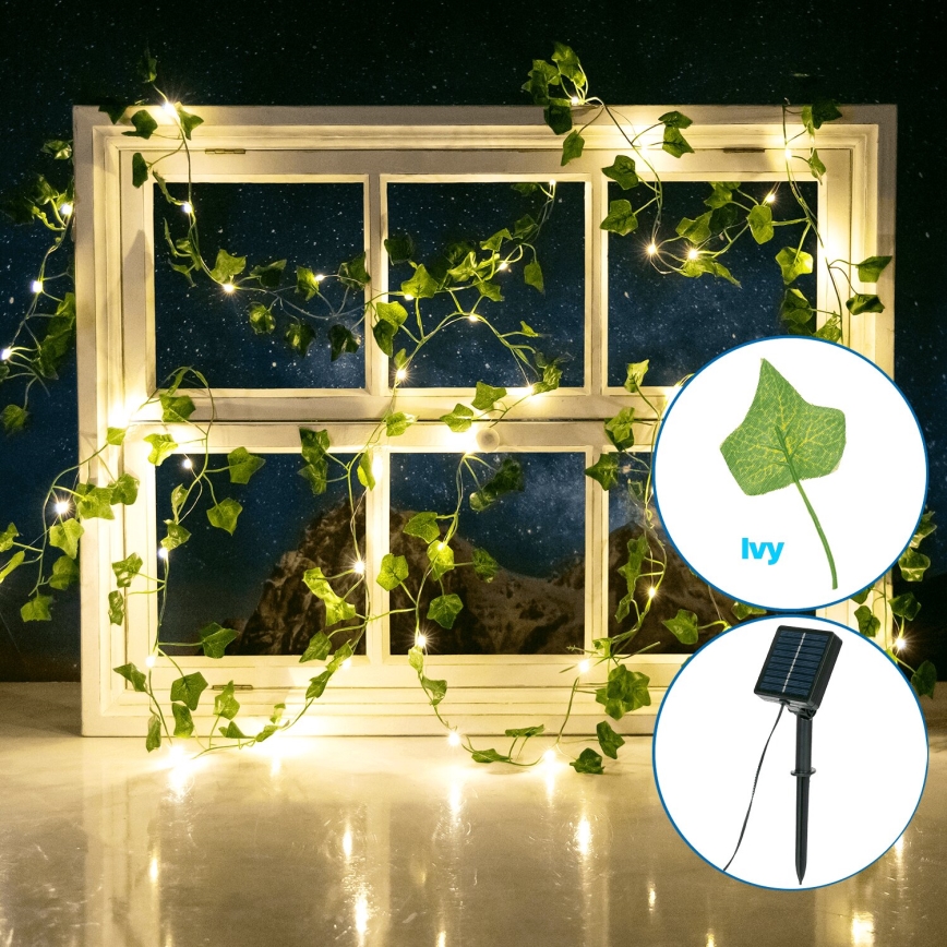 Aigostar - Corrente solar LED 100xLED/12m IP65 branco quente folhas