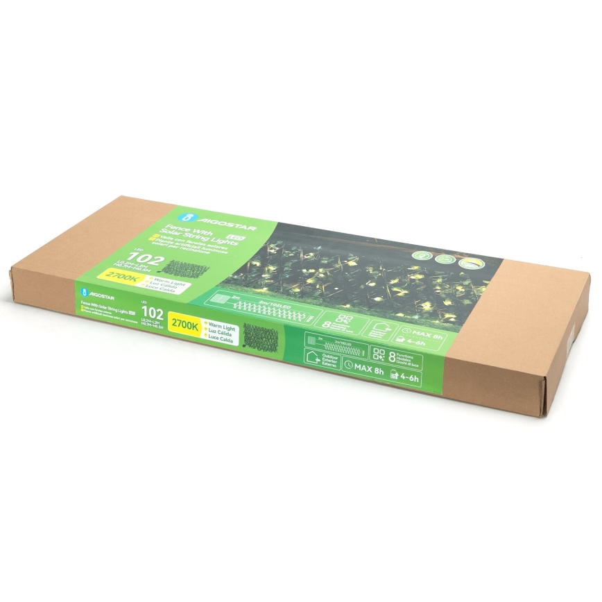 Aigostar - Corrente solar LED 102xLED/2x0,7m IP65 branco quente ivy