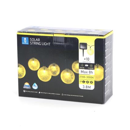 Aigostar - Corrente solar LED 10xLED/3,8m IP44 600 mAh branco quente