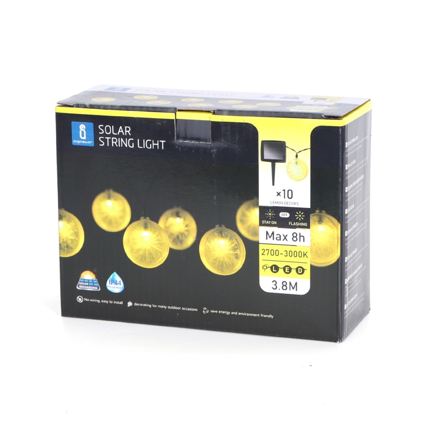 Aigostar - Corrente solar LED 10xLED/3,8m IP44 600 mAh branco quente