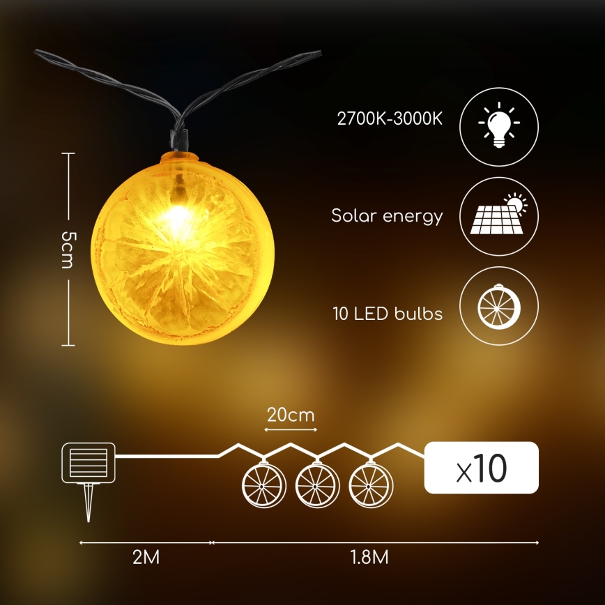 Aigostar - Corrente solar LED 10xLED/3,8m IP44 600 mAh branco quente