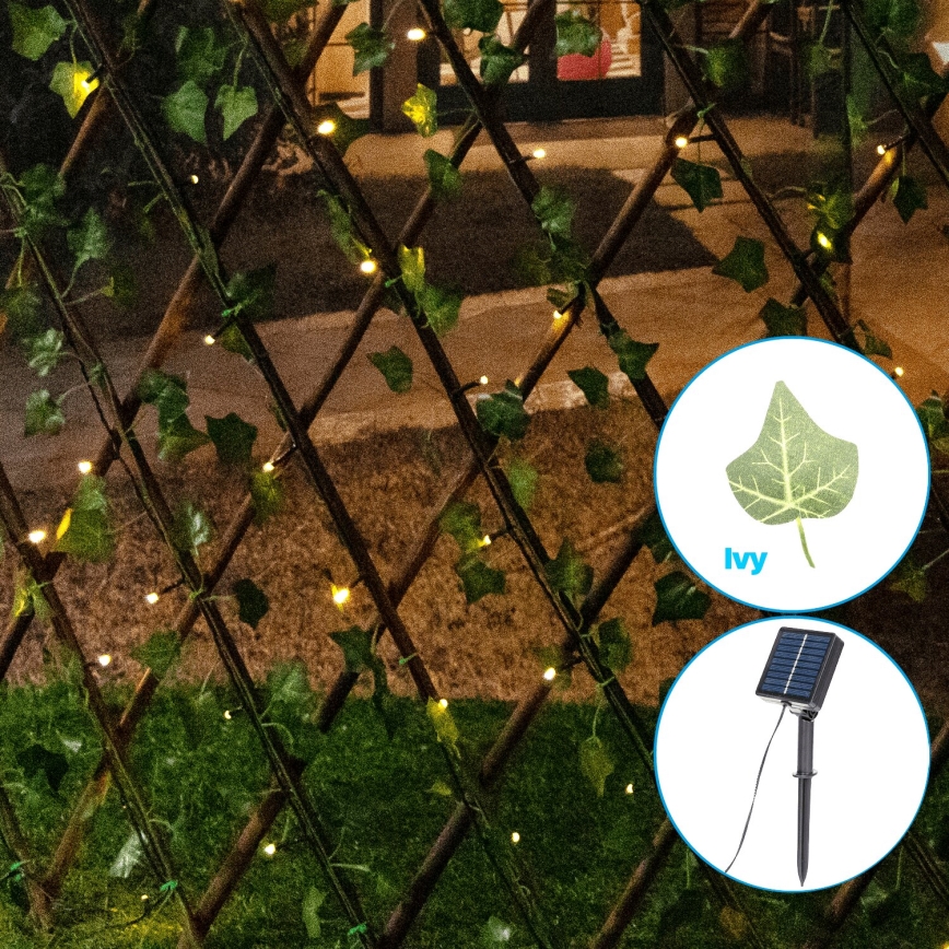 Aigostar - Corrente solar LED 148xLED/2x1,2m IP65 branco quente ivy