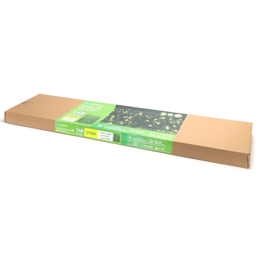Aigostar - Corrente solar LED 148xLED/2x1,2m IP65 branco quente ivy