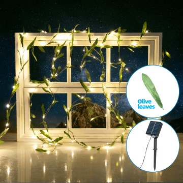 Aigostar - Corrente solar LED 50xLED/7m IP65 branco quente azeitona
