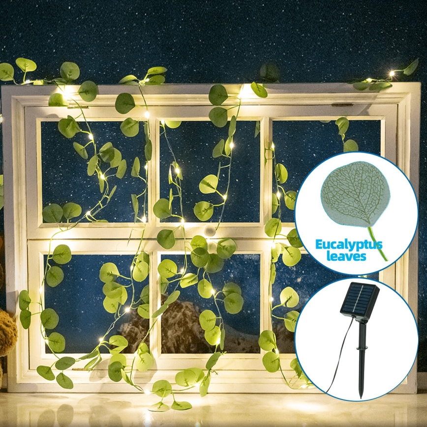 Aigostar - Corrente solar LED 50xLED/7m IP65 branco quente eucalipto