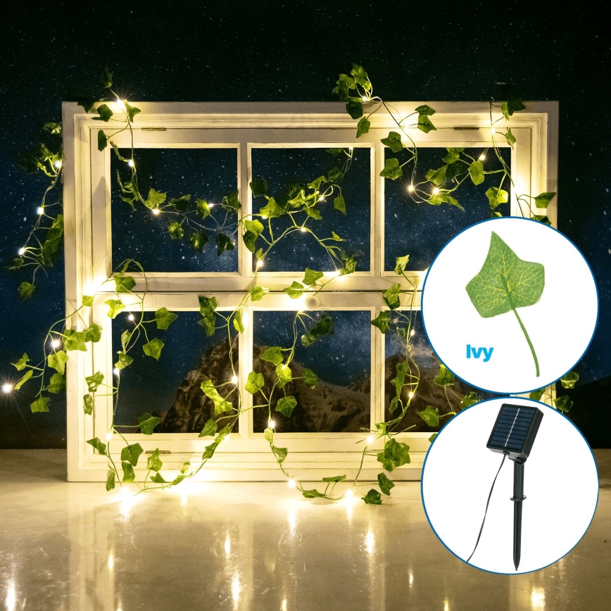 Aigostar - Corrente solar LED 50xLED/7m IP65 branco quente folhas