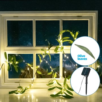 Aigostar - Corrente solar LED 60xLED/4m IP65 branco quente azeitona