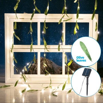 Aigostar - Corrente solar LED 70xLED/4x1m IP65 branco quente azeitona