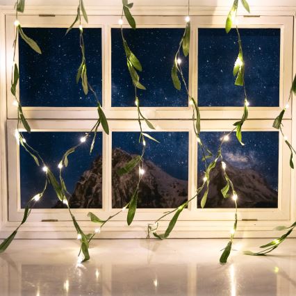 Aigostar - Corrente solar LED 70xLED/4x1m IP65 branco quente azeitona