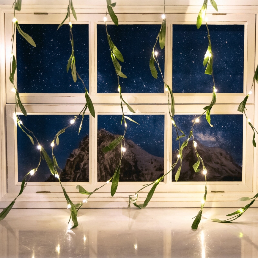 Aigostar - Corrente solar LED 70xLED/4x1m IP65 branco quente azeitona